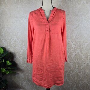 Martha Stewart Collection Size XS 100% Linen Coral Shirt Dress Split V-neck